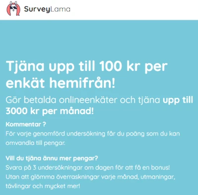 SurveyLama ger dig LamaPoints värda upp till 100 kr